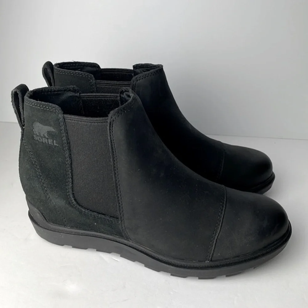 Sorel Evie 2 Chelsea Black Wedge Ankle Boots